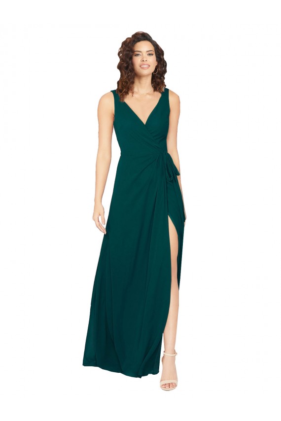 Best V-Neck Chiffon Bridesmaid Dress with Front Skirt Slit UK