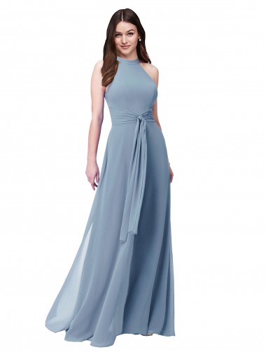Best Halter High Neck Chiffon Dress with Sash UK