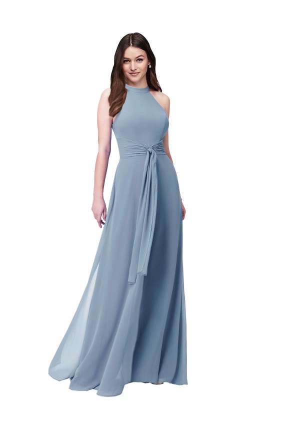 Best Halter High Neck Chiffon Dress with Sash UK