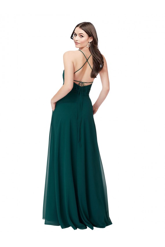 Best Chiffon Bridesmaid Dress with Draped Surplice Bodice & Pockets UK
