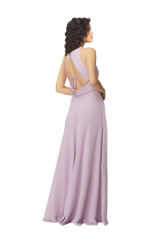 Best High-Halter Chiffon Bridesmaid Dress with Keyhole Cowl Back UK