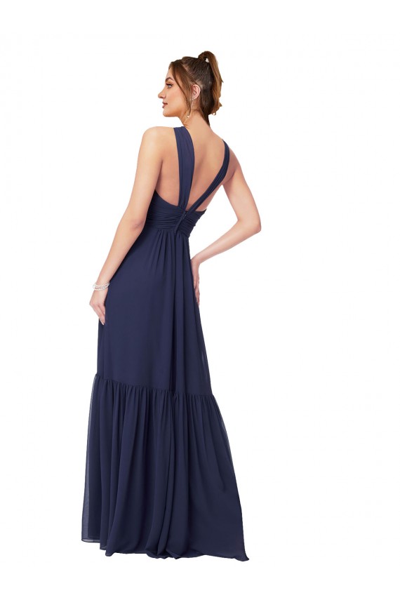 Best Floor Length Deep V-Neck Ruched Chiffon Long Bridesmaid Dress UK