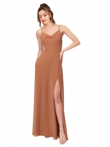 Best Cowl Neck Chiffon Bridesmaid Dress with Front Slit UK