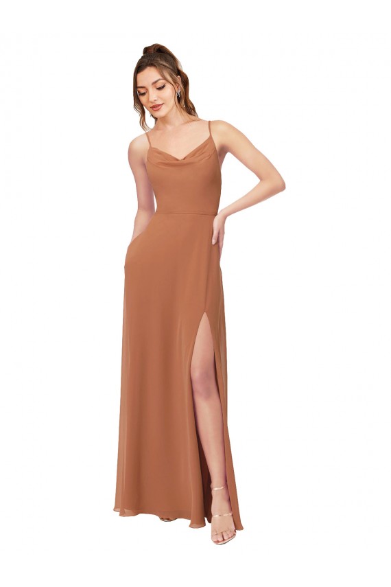 Best Cowl Neck Chiffon Bridesmaid Dress with Front Slit UK