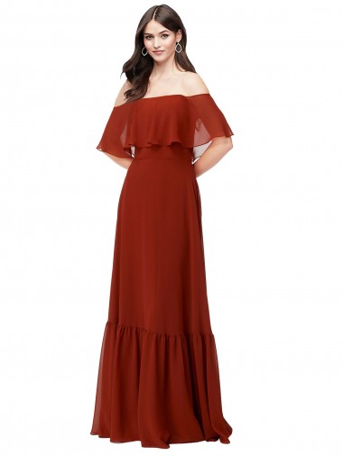 Best Off the Shoulder Ruffle Chiffon Bridesmaid Dress UK