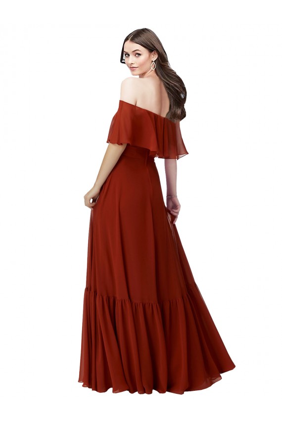 Best Off the Shoulder Ruffle Chiffon Bridesmaid Dress UK