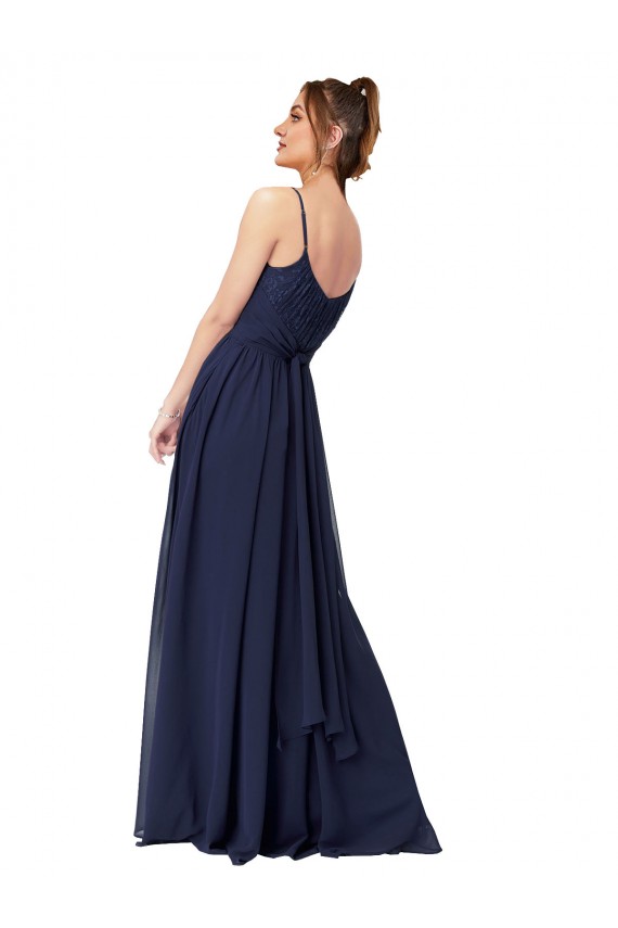 Best Long Chantilly Lace and Ruched Chiffon Bridesmaid Dress with Pockets UK