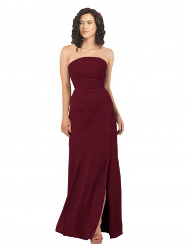 Best Simple Strapless Chiffon Bridesmaid Dress with Rounded Neckline UK