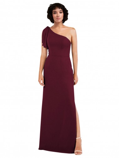 Best One Shoulder Chiffon Formal Bridesmaid Dress with Skirt Slit and Accent Strap UK