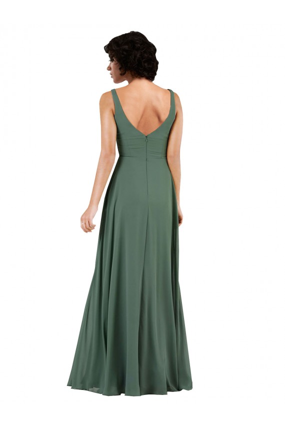 Best V-Neckline Wrapped Chiffon Bridesmaid Dress with Skirt Slit UK