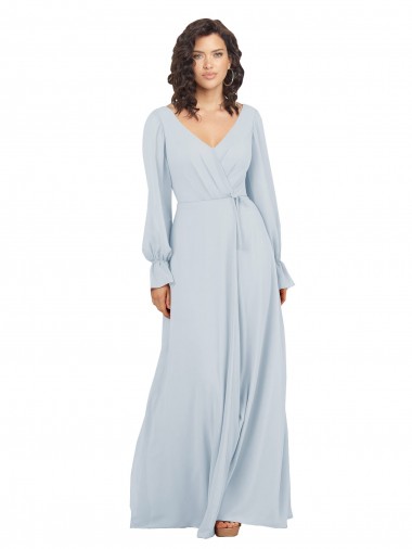 Best Long Sleeve Chiffon Bridesmaid Dress with Bow Detail UK
