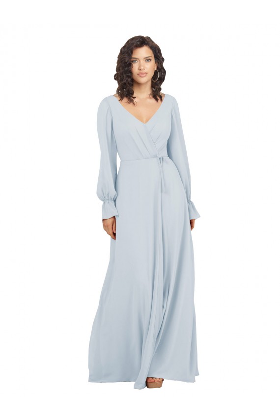 Best Long Sleeve Chiffon Bridesmaid Dress with Bow Detail UK