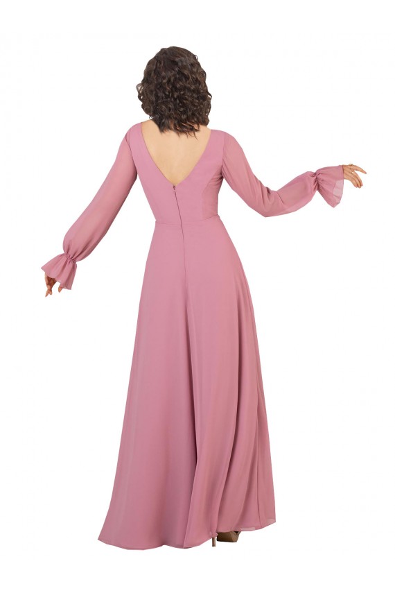 Best Long Sleeve Chiffon Bridesmaid Dress with Bow Detail UK