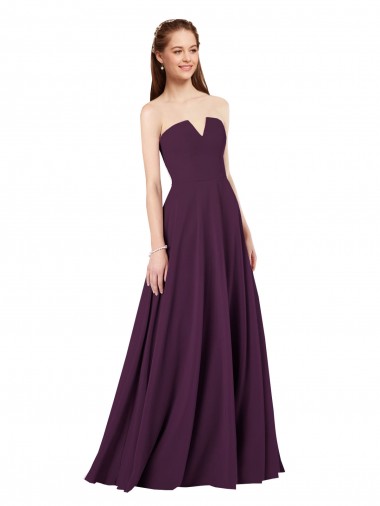 Best Strapless Chiffon Bridesmaid Dress with Notched Neckline UK