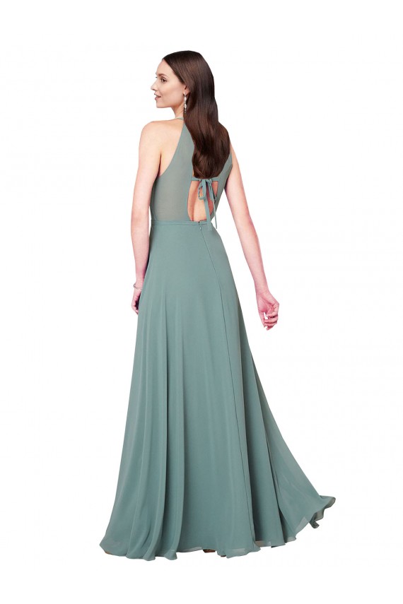 Best Floor Length Long Chiffon Bridesmaid Dress with Double Bow Feature UK