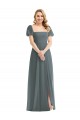 Best Puff Sleeves Chiffon Maxi Bridesmaid Dress with Front Slit UK