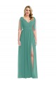 Best Plunge Neckline Bow Shoulder Chiffon Maxi Bridesmaid Dress UK
