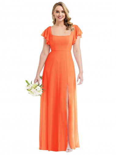 Best Flutter Sleeves Scoop Open Back Chiffon Maxi Bridesmaid Dress UK