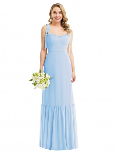 Best Tie Shoulder Bustier Bodice Ruffle Hem Maxi Bridesmaid Dress UK