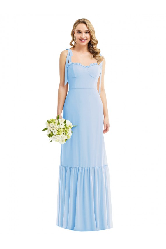 Best Tie Shoulder Bustier Bodice Ruffle Hem Maxi Bridesmaid Dress UK