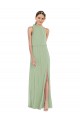 Best High Neck Scarf Tie Blouson Bodice Maxi Bridesmaid Dress with Front Slit UK