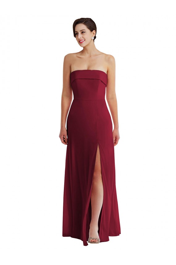 Best Cuffed Strapless Maxi Formal Bridesmaid Dress with Front Slit UK