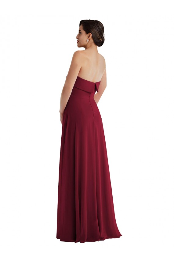 Best Cuffed Strapless Maxi Formal Bridesmaid Dress with Front Slit UK