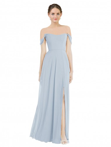 Best Off the Shoulder Basque Neck Maxi Bridesmaid Dress with Flounce Sleeves UK