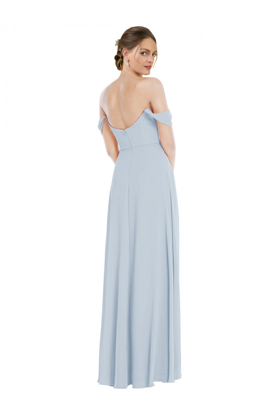 Best Off the Shoulder Basque Neck Maxi Bridesmaid Dress with Flounce Sleeves UK
