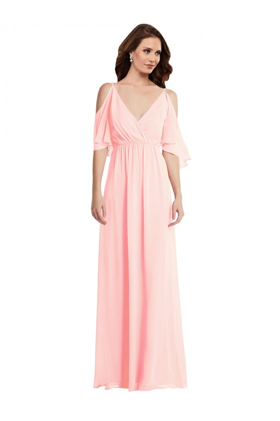 Best Cold Shoulder Draped Wrap Maxi Bridesmaid Dress UK