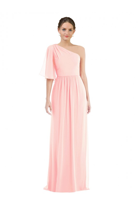 Best One Shoulder Bell Sleeves Chiffon Maxi Bridesmaid Dress UK