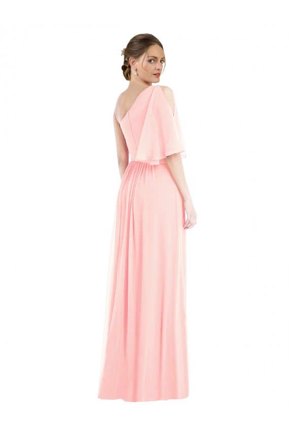 Best One Shoulder Bell Sleeves Chiffon Maxi Bridesmaid Dress UK