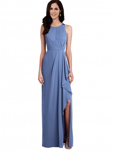 Best Sleeveless Chiffon Bridesmaid Dress with Draped Front Slit UK