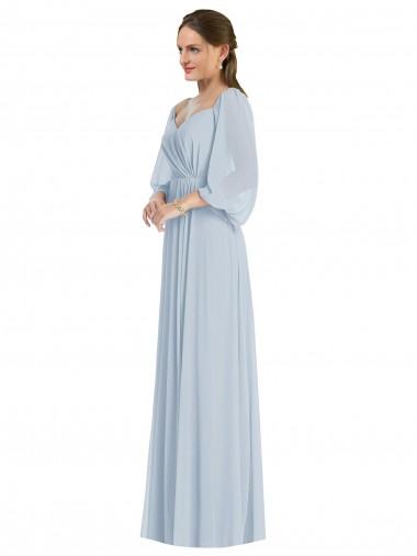 Best Off the Shoulder Puff Sleeve Maxi Formal Bridesmaid Dress with Front Slit UK