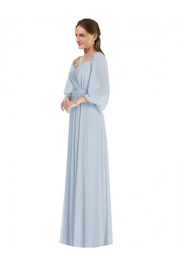 Best Off the Shoulder Puff Sleeve Maxi Formal Bridesmaid Dress with Front Slit UK