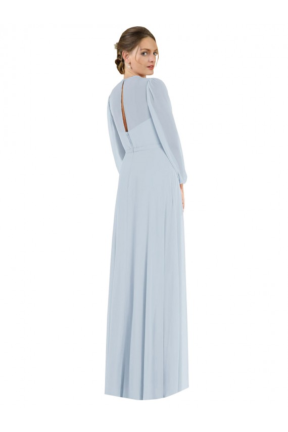 Best Strapless Chiffon Maxi Formal Bridesmaid Dress with Puff Sleeve Blouson Overlay UK