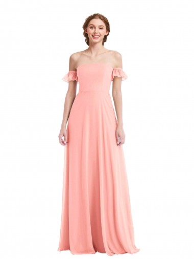 Best Off the Shoulder Ruffle Cuff Sleeve Chiffon Maxi Bridesmaid Dress UK