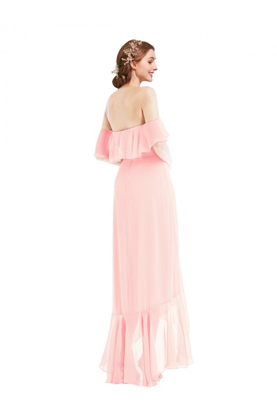 Best Off the Shoulder Ruffled High Low Maxi Bridesmaid Dress UK