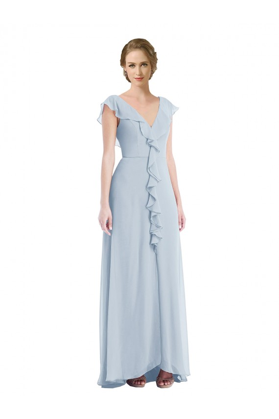 Best Ruffle Trimmed V Back Chiffon Maxi Bridesmaid Dress UK