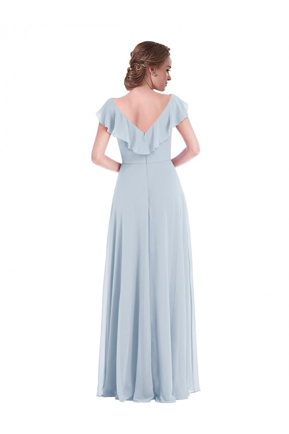 Best Ruffle Trimmed V Back Chiffon Maxi Bridesmaid Dress UK