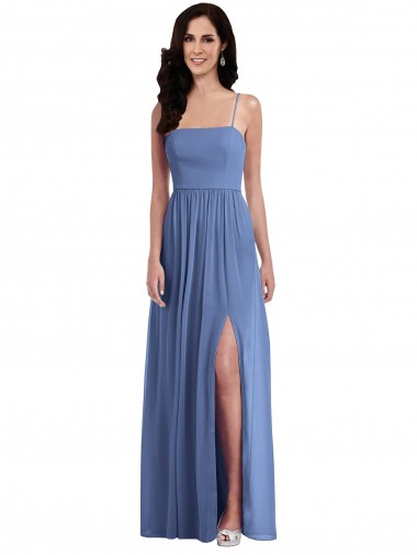 Best Slim Spaghetti Straps Chiffon Bridesmaid Dress with Front Slit UK