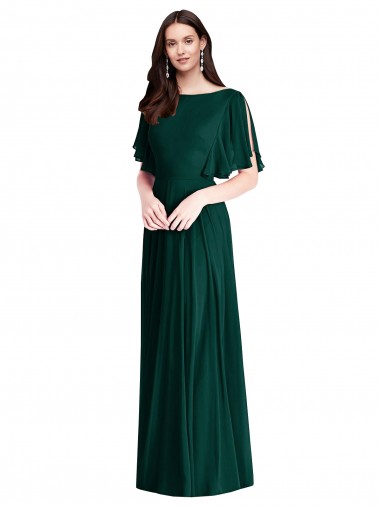 Best Backless Floor Length Split Sleeves Maxi Bridesmaid Dress UK