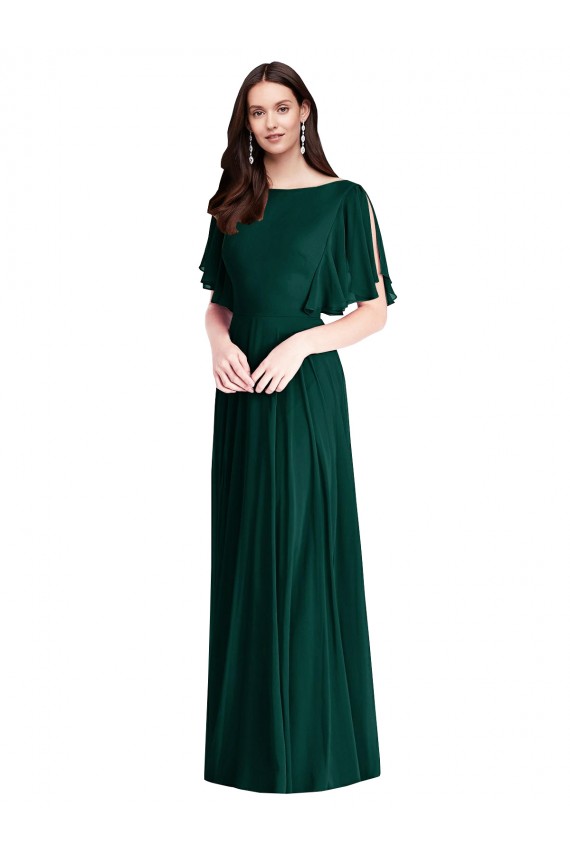 Best Backless Floor Length Split Sleeves Maxi Bridesmaid Dress UK