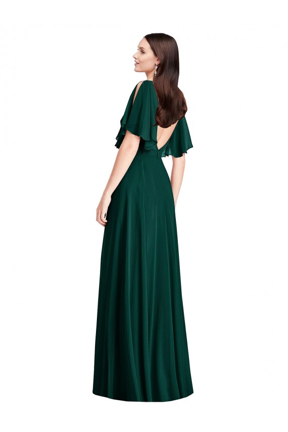 Best Backless Floor Length Split Sleeves Maxi Bridesmaid Dress UK