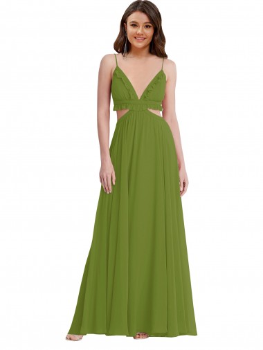 Best Ruffled Chiffon Cutout Maxi Bridesmaid Dress UK