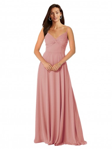 Best Twist-Knot V-Neck Long Chiffon Bridesmaid Dress with Pockets UK