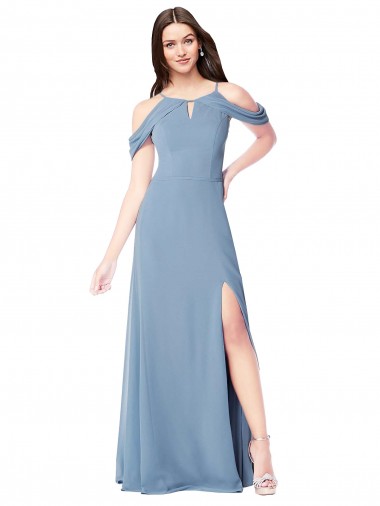 Best High Neck Chiffon Bridesmaid Dress with Draped Sleeves UK