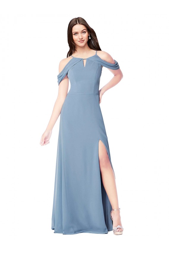 Best High Neck Chiffon Bridesmaid Dress with Draped Sleeves UK