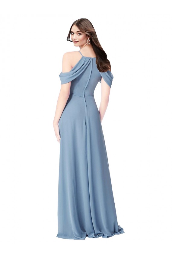 Best High Neck Chiffon Bridesmaid Dress with Draped Sleeves UK