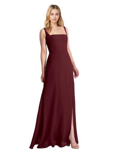 Best Square Neckline Soft A-Line Chiffon Bridesmaid Dress with Side Slit UK